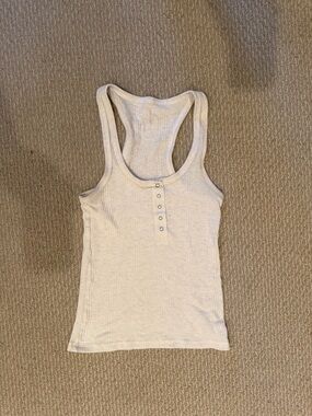 Aerie Cream Crochet Henley Racerback Tank Top